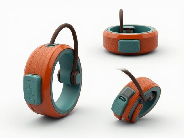 360-degree rotating view of the Outback Track GPS Collar Device showing front, side, and back details